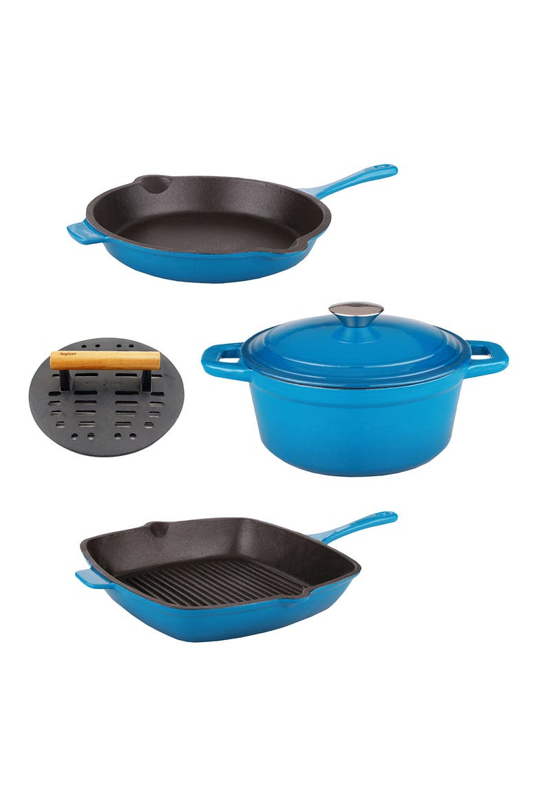 Neo 5-Piece Cast Iron Cookware Set, Main, color, BLUE
