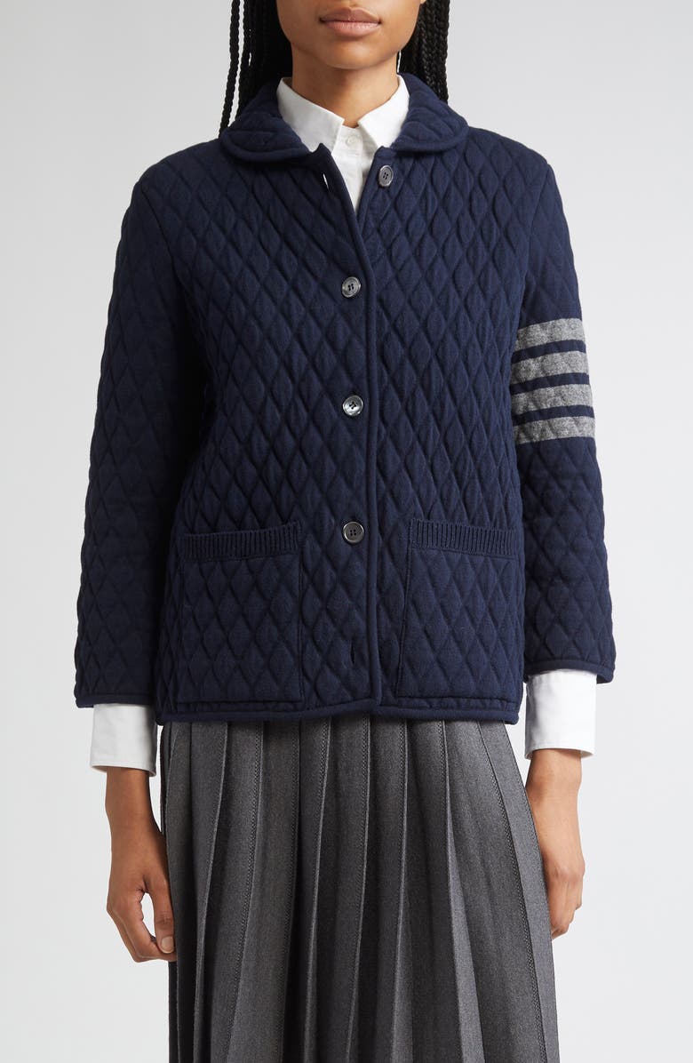 Thom Browne 4-Bar Quilted Virgin Wool Blend Jacket, Main, color, Navy