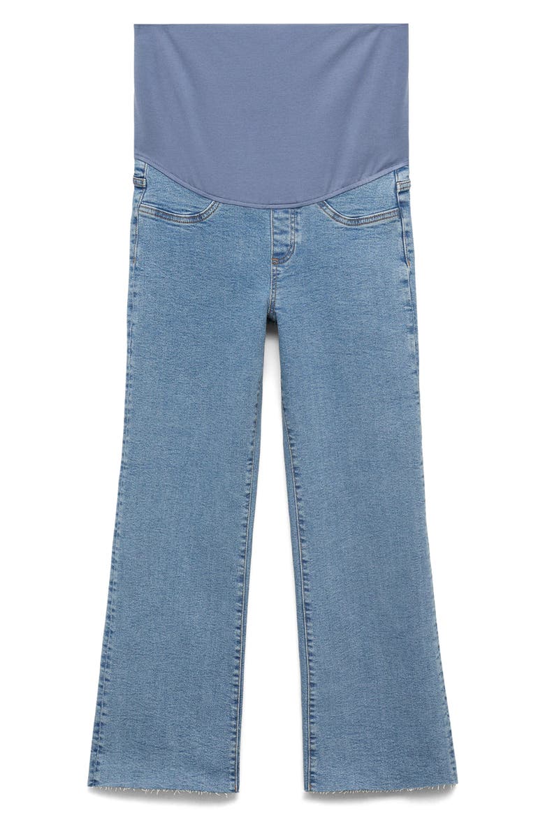 Over the Bump Raw Hem Crop Flare Maternity Jeans, Main, color, MEDIUM BLUE