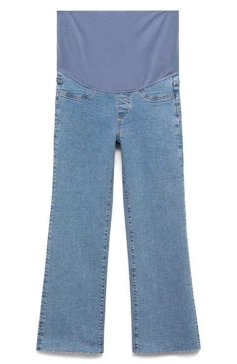 Over the Bump Raw Hem Crop Flare Maternity Jeans