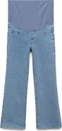 MANGO Over the Bump Raw Hem Crop Flare Maternity Jeans
