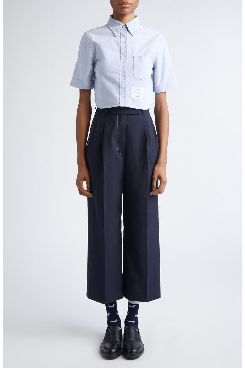 School Uniform Pleated High Waist Crop Pants, Alternate, color, NAVY
