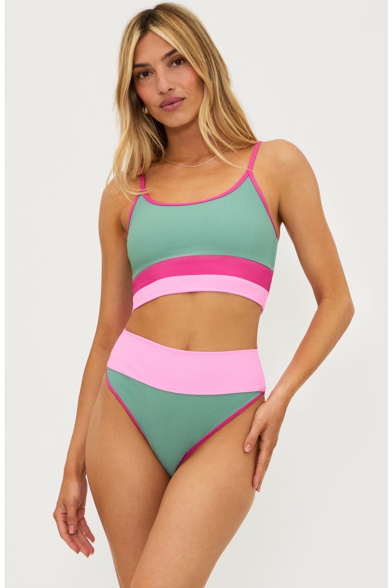 Emmy Colorblock High Waist Bikini Bottoms, Alternate, color, SAGE BLOOM COLORBLOCK