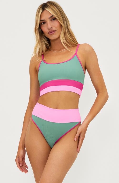 Beach Riot Emmy Colorblock High Waist Bikini Bottoms In Sage Bloom Colorblock