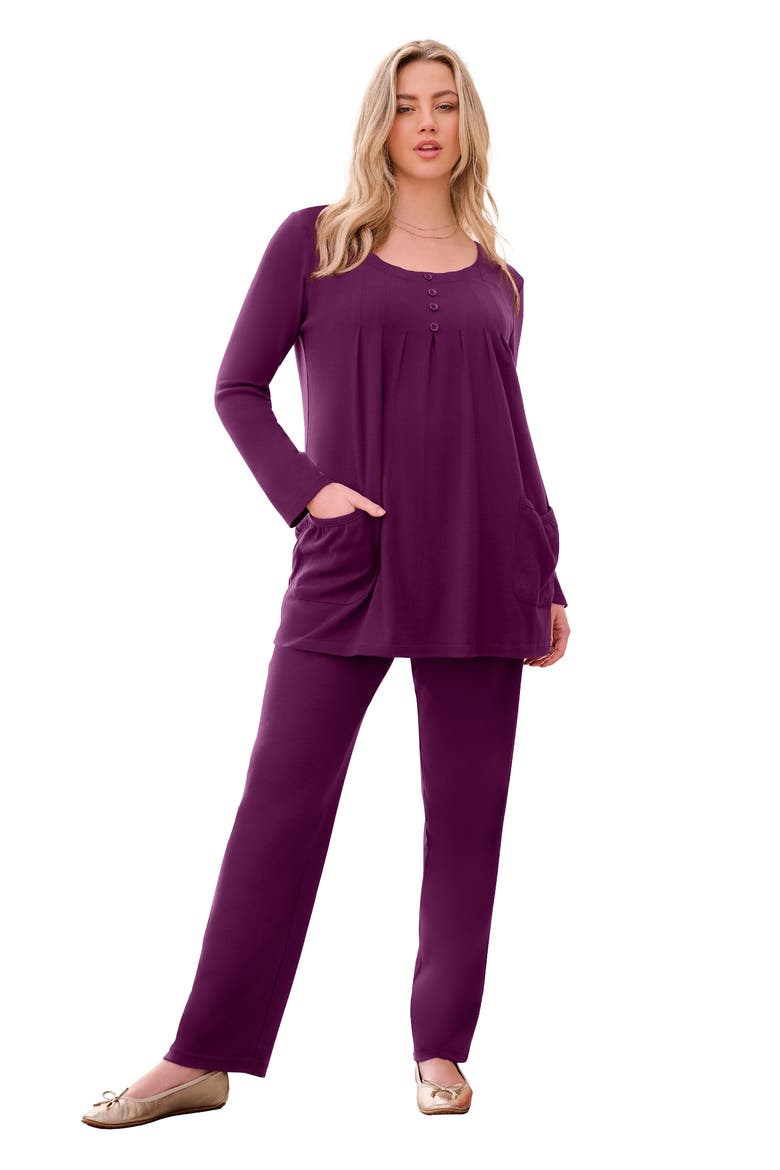 Plus Size Two Pocket Long Sleeve Soft Knit Swing Tunic, Main, color, DARK BERRY