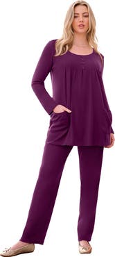 Roaman's Plus Size Two Pocket Long Sleeve Soft Knit Swing Tunic