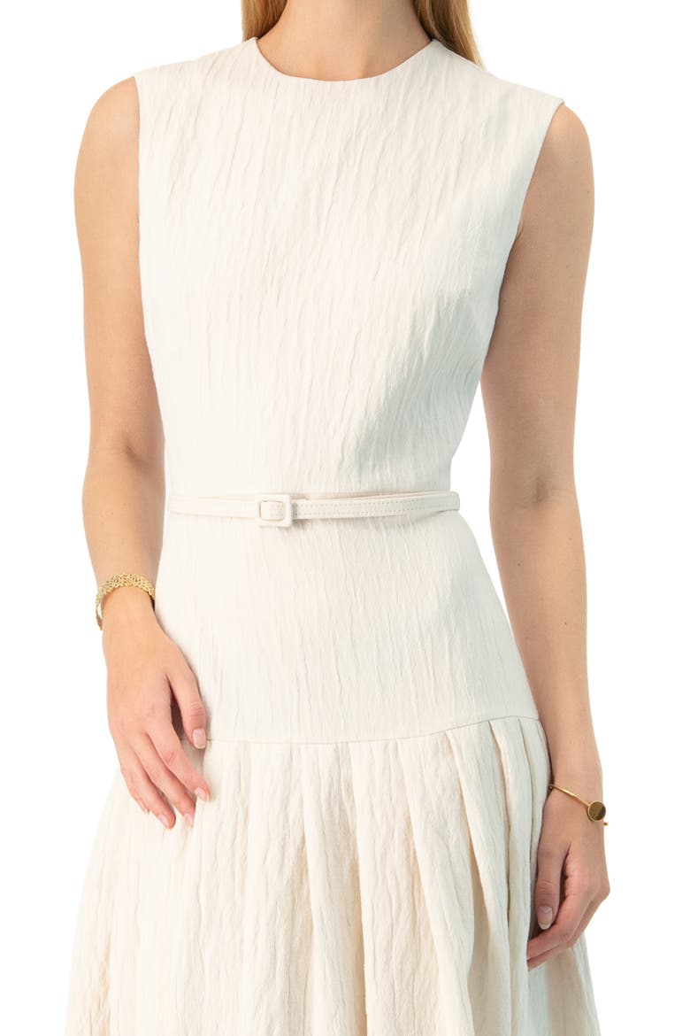 Sleeveless Long  Dress with Wide Skirt Pleats, Alternate, color, Ivory