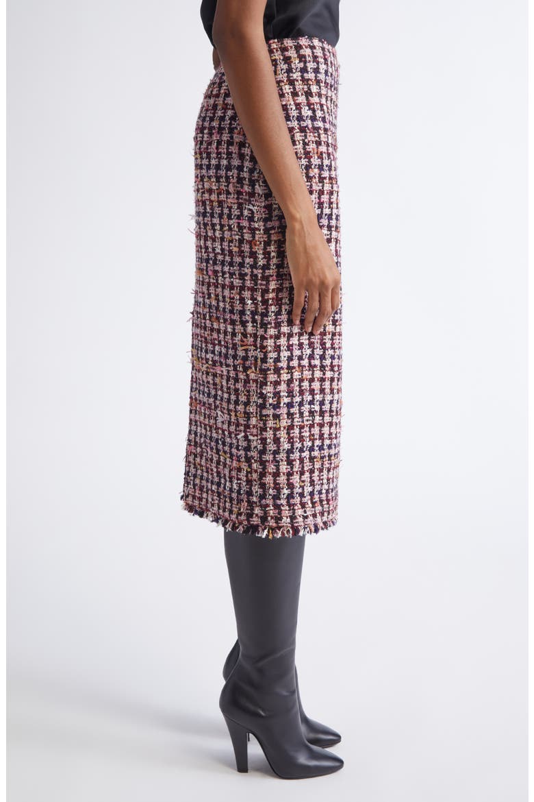 Fringe Houndstooth Tweed Pencil Skirt, Alternate, color, BORDEAUX ECRU MULTI