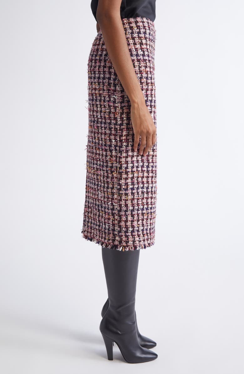 ST. JOHN Fringe Houndstooth Tweed Pencil Skirt, Alternate, color, Bordeaux Ecru Multi