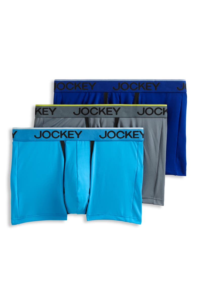 Men's Chafe Proof Pouch Microfiber 3" Trunk - 3 Pack, Main, color, Bright Aqua/Iron Grey/Blue Jay