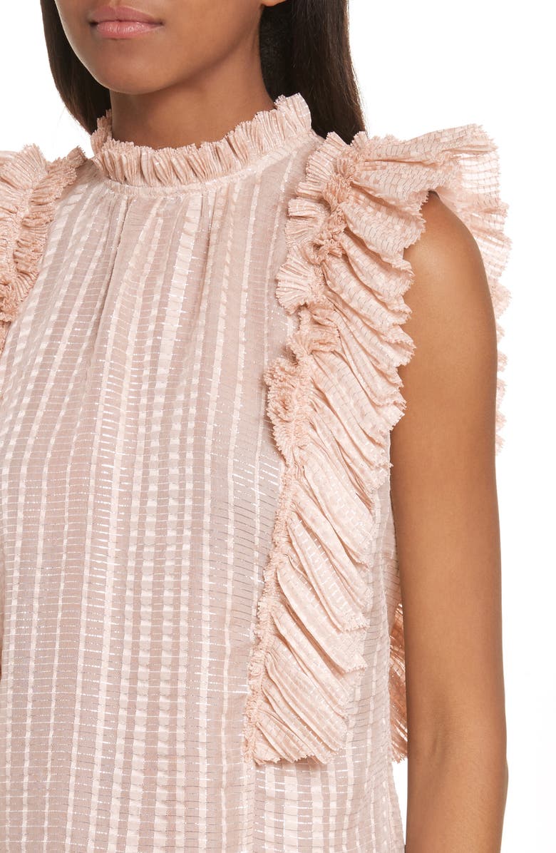 Rebecca Taylor Metallic Plaid Silk Ruffle Top, Alternate, color, 