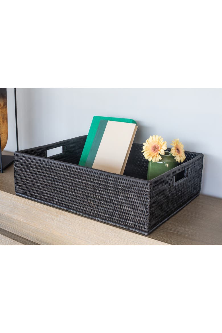 Rectangular Rattan Storage Basket, Alternate, color, Tudor Black