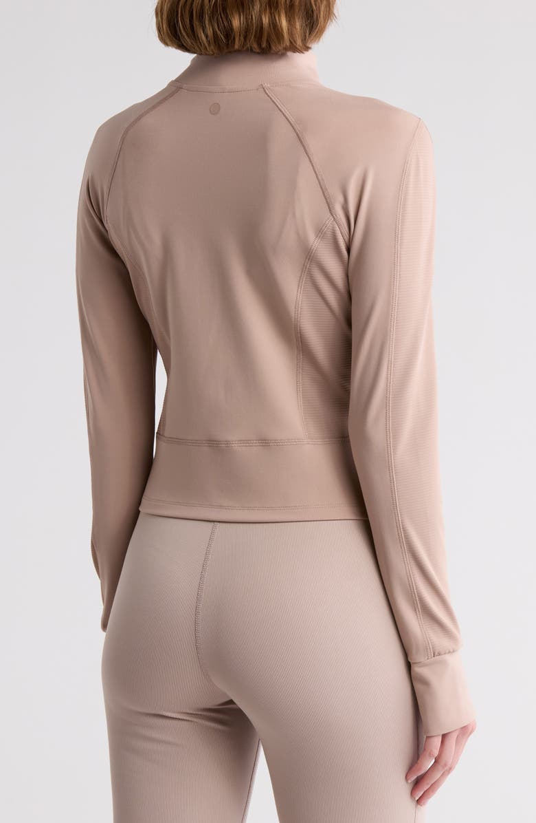 YOGALICIOUS Lux Ascension Crop Fitted Mock Zip Jacket, Alternate, color, Oak Brown