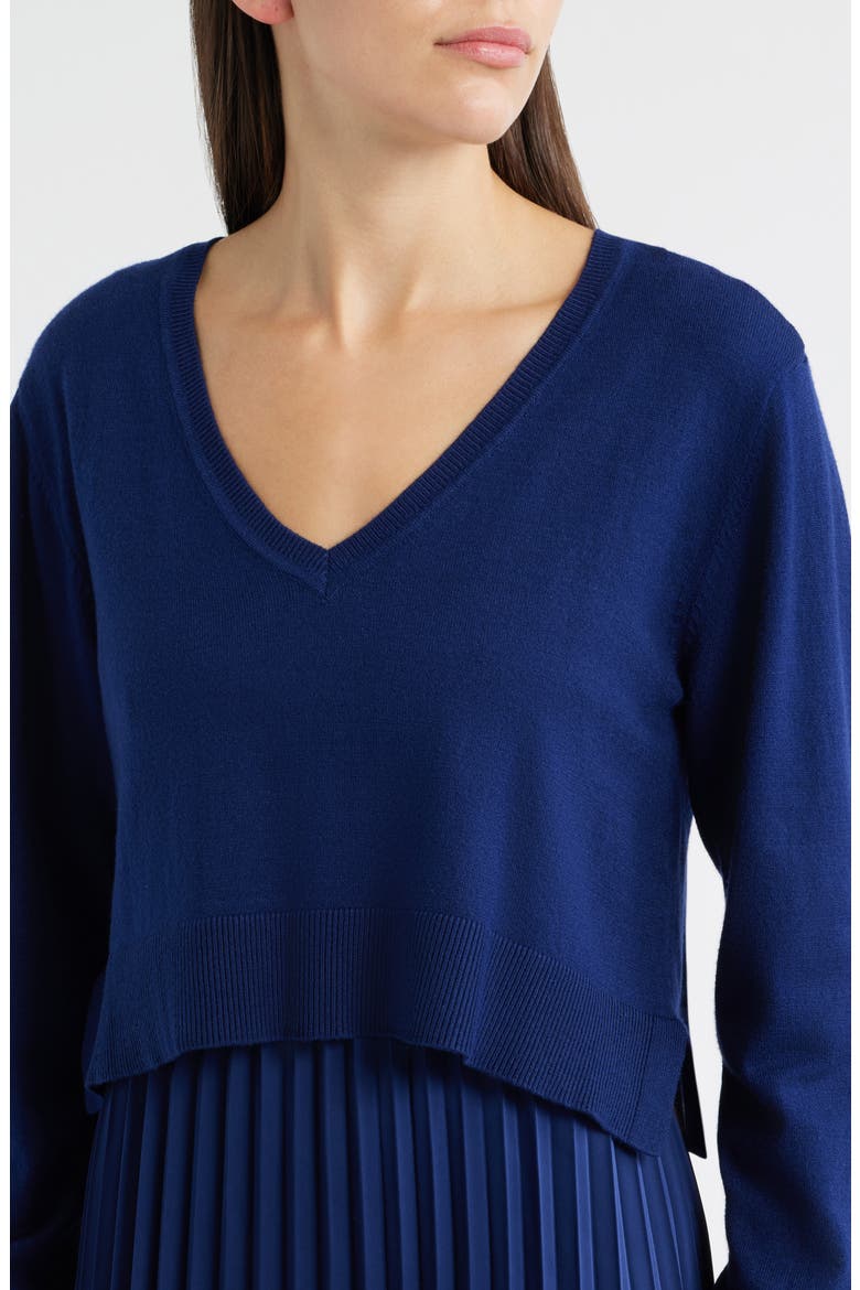 Pleated Slipdress and Sweater Set, Alternate, color, NAVY