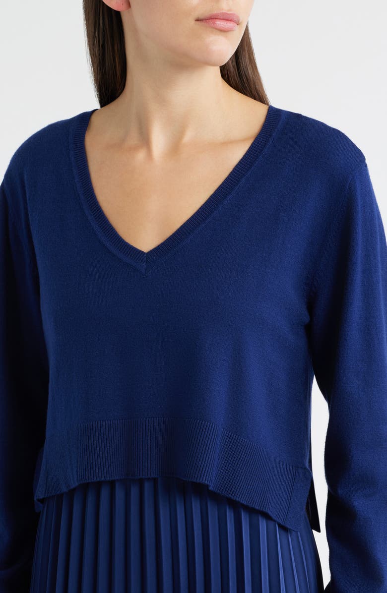 Sam Edelman Pleated Slipdress and Sweater Set, Alternate, color, Navy