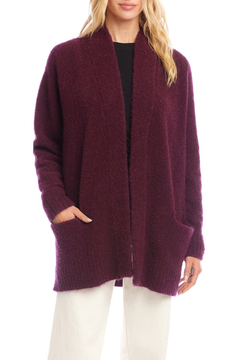 Karen Kane Bouclé Open Front Cardigan, Main, color, Eggplant
