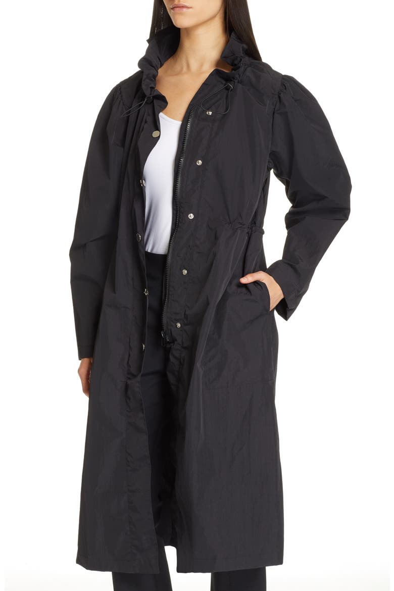 Ruffle Collar Raincoat, Alternate, color, BLACK
