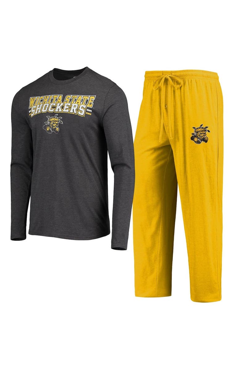 CONCEPTS SPORT Men's Concepts Sport Yellow/Heathered Charcoal Wichita State Shockers Meter Long Sleeve T-Shirt & Pants Sleep Set, Main, color, Yellow