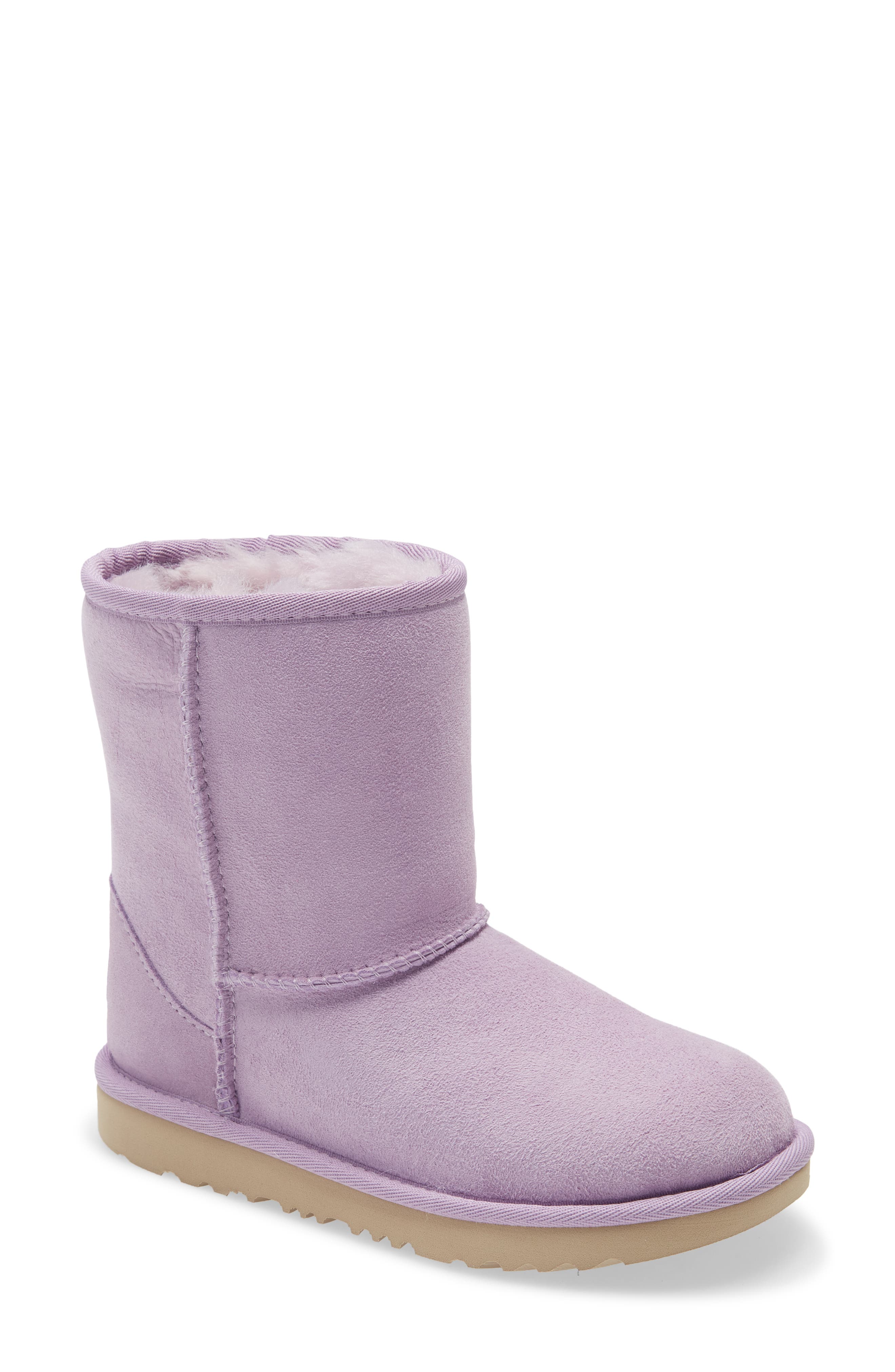 Kids' Classic Short II Water Resistant Genuine Shearling Boot, Main, color, LILAC FROST