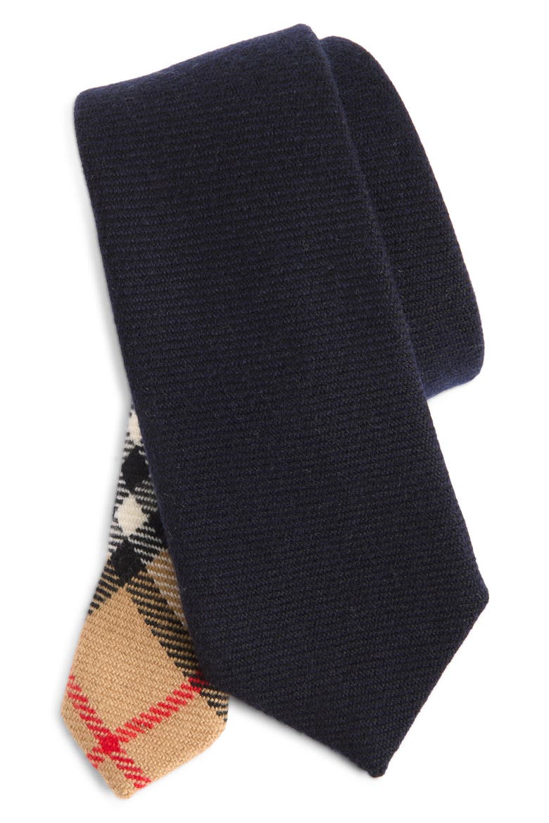 Manston Check Lined Wool & Cashmere Tie, Main, color, NAVY / ARCHIVE BEIGE