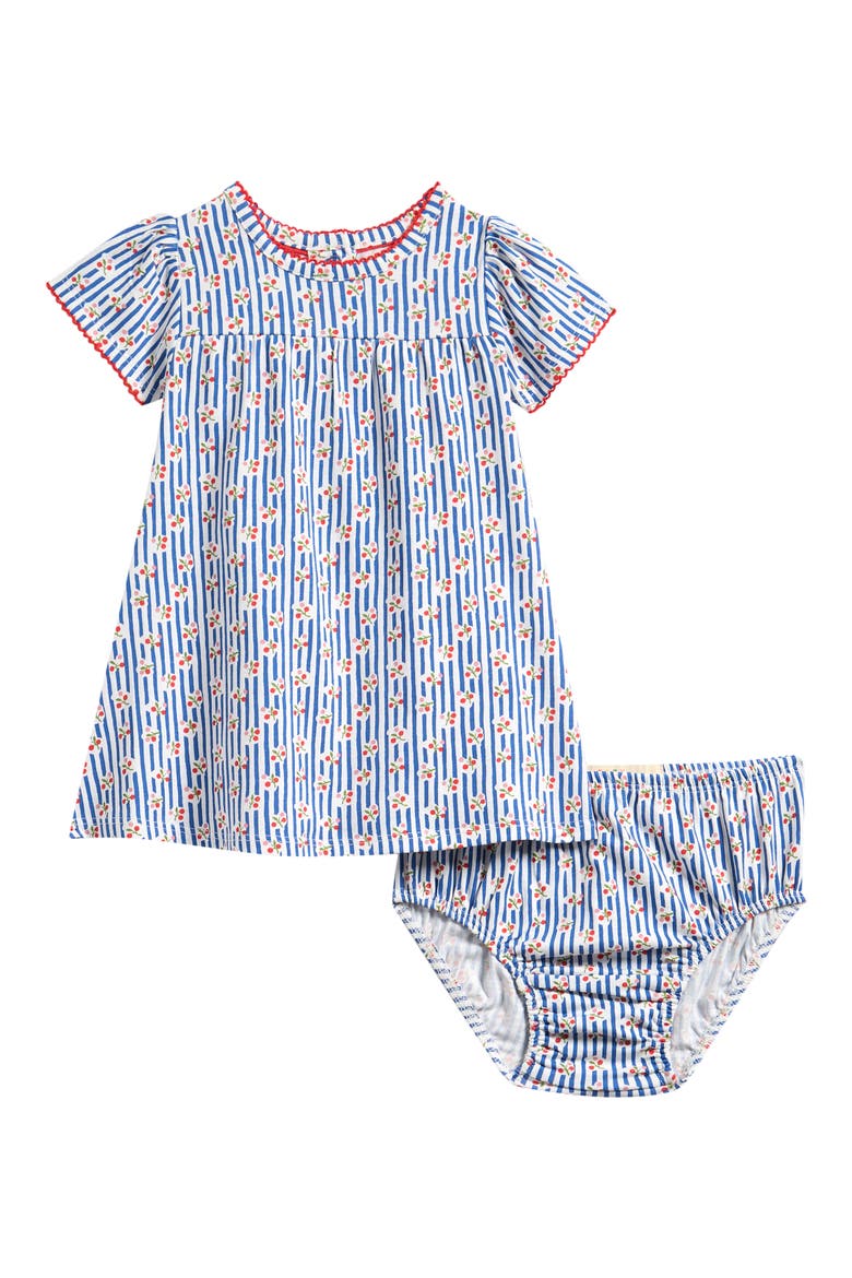Floral Cotton Dress & Bloomers Set, Main, color, BLUEJAY CHERRY STRIPE