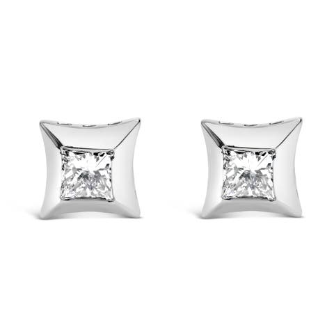 10K White Gold 1/2 Ct Invisible Princess Stud Earrings