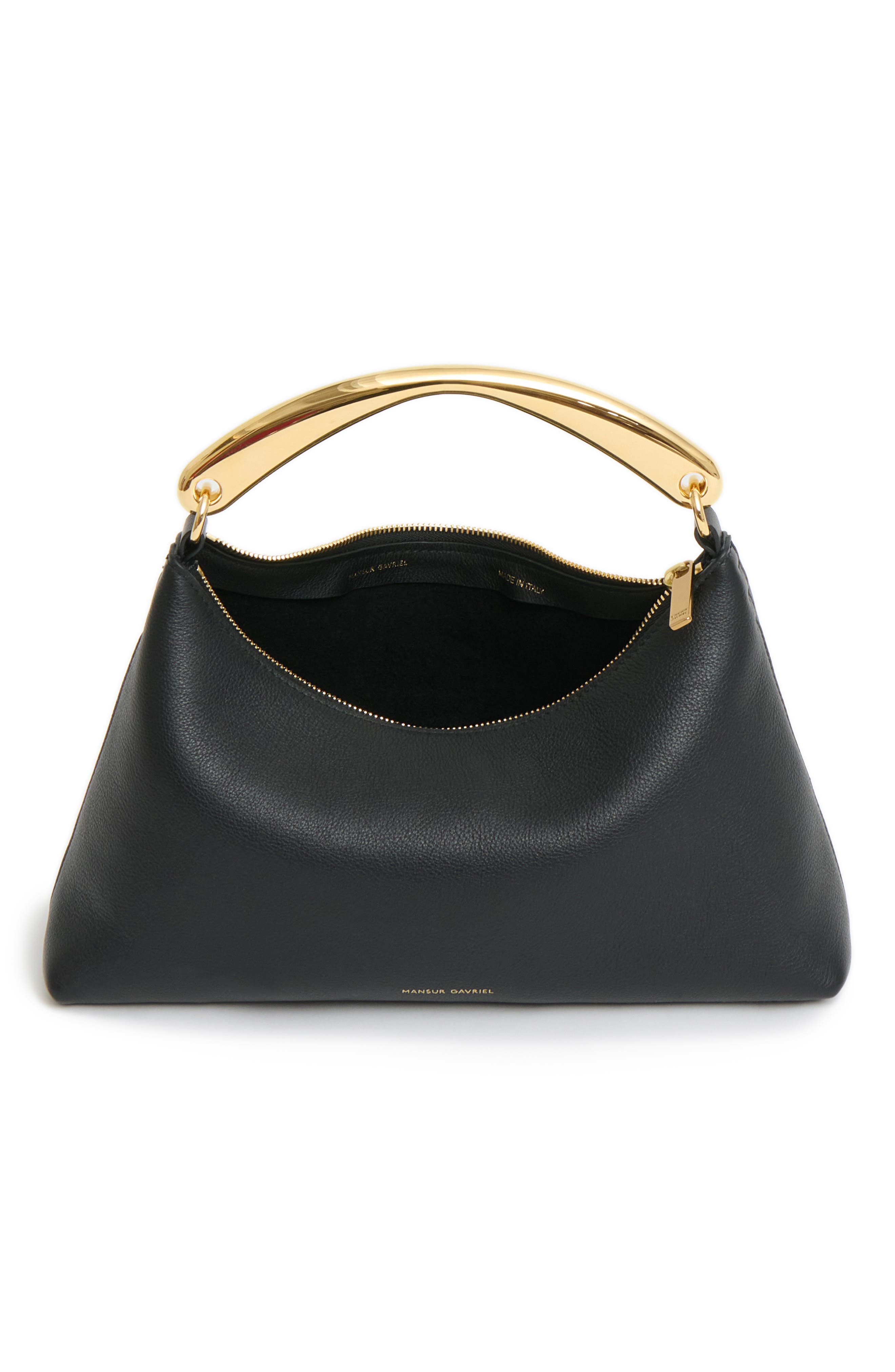 Mansur Gavriel Rhea Metal Handle Leather Bag, Alternate, color, Black
