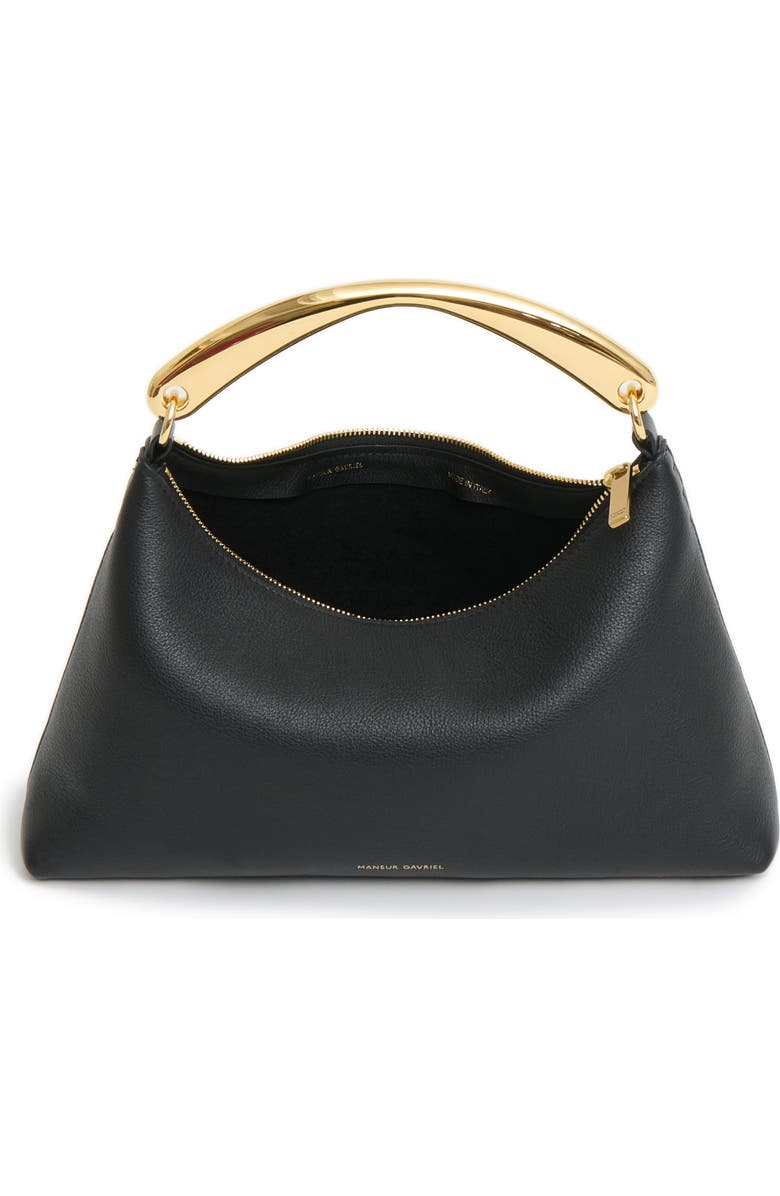 Mansur Gavriel Rhea Metal Handle Leather Bag, Alternate, color, Black