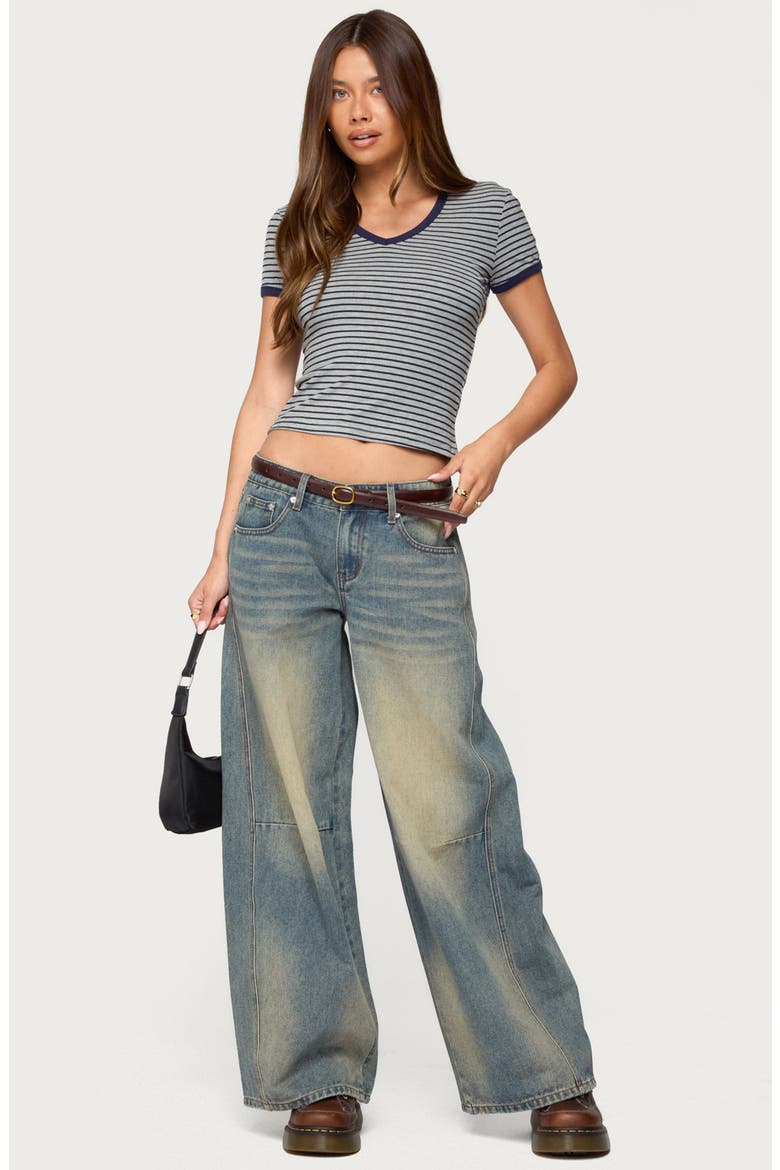 Fawn Stripe V-Neck Ringer T-Shirt, Alternate, color, GRAY-MELANGE