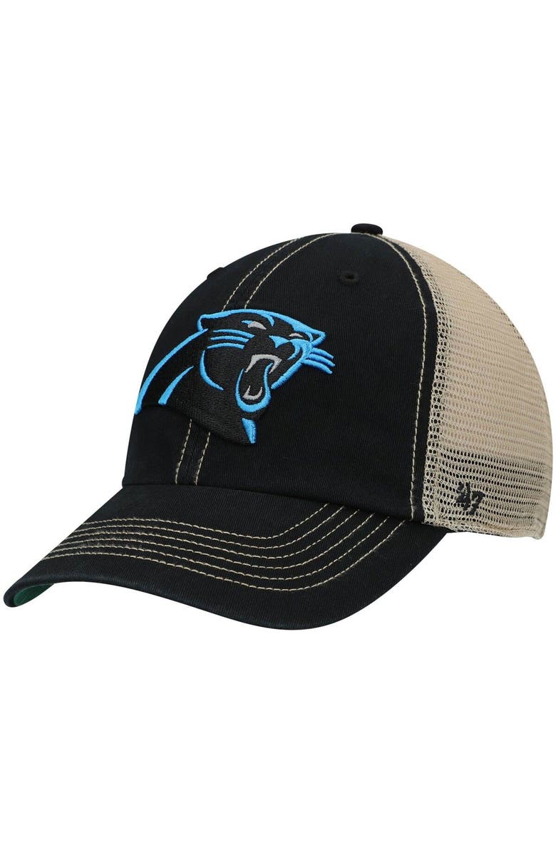 '47 Men's '47 Black/Natural Carolina Panthers Trawler Trucker Clean Up Snapback Hat, Main, color, 