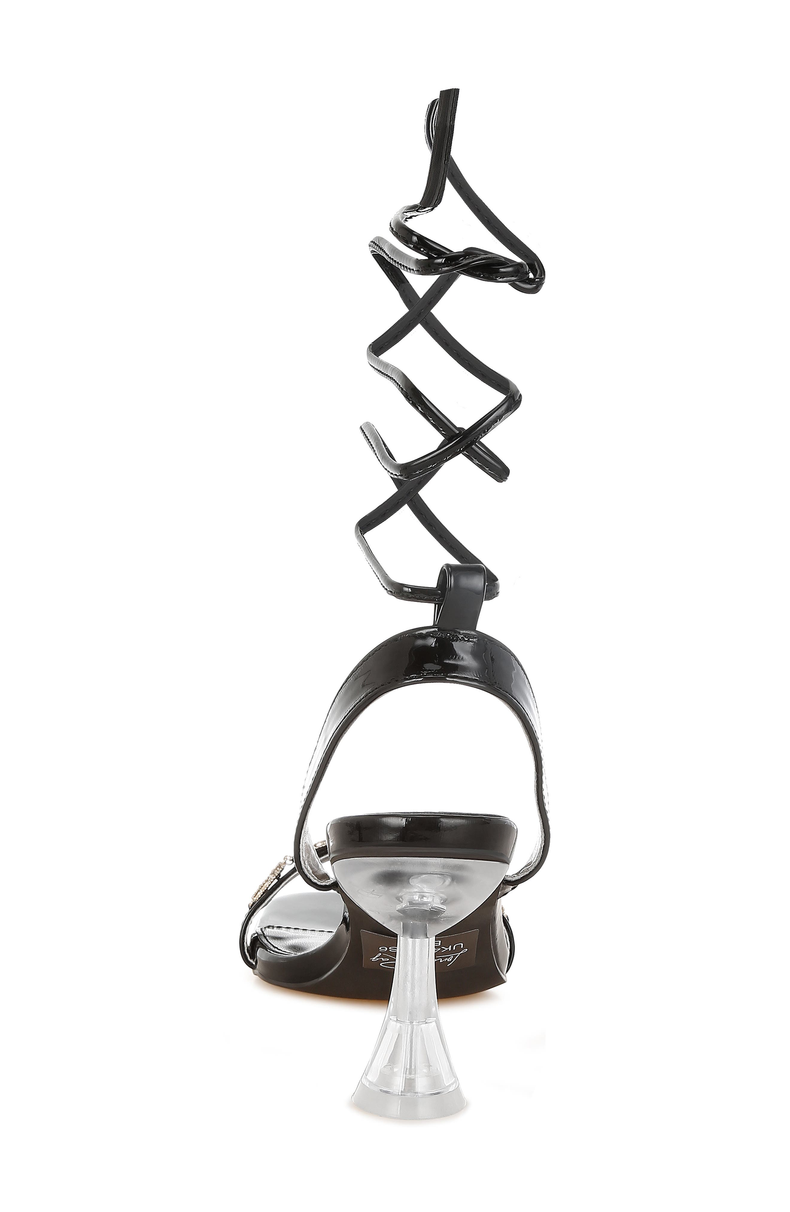 LONDON RAG Ebina Charm Clear Heel Ankle Wrap Sandal, Alternate, color, Black