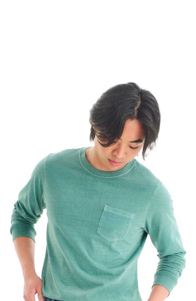 Primary Adult Long Sleeve Garment Dyed Pocket Tee, Main, color, Sunwashed Teal