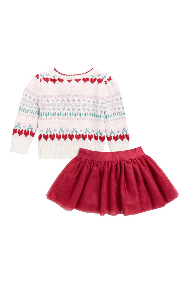 Cherry Heart Fair Isle Cardigan & Tulle Skort Set, Alternate, color, CHRY HRT F ISLE