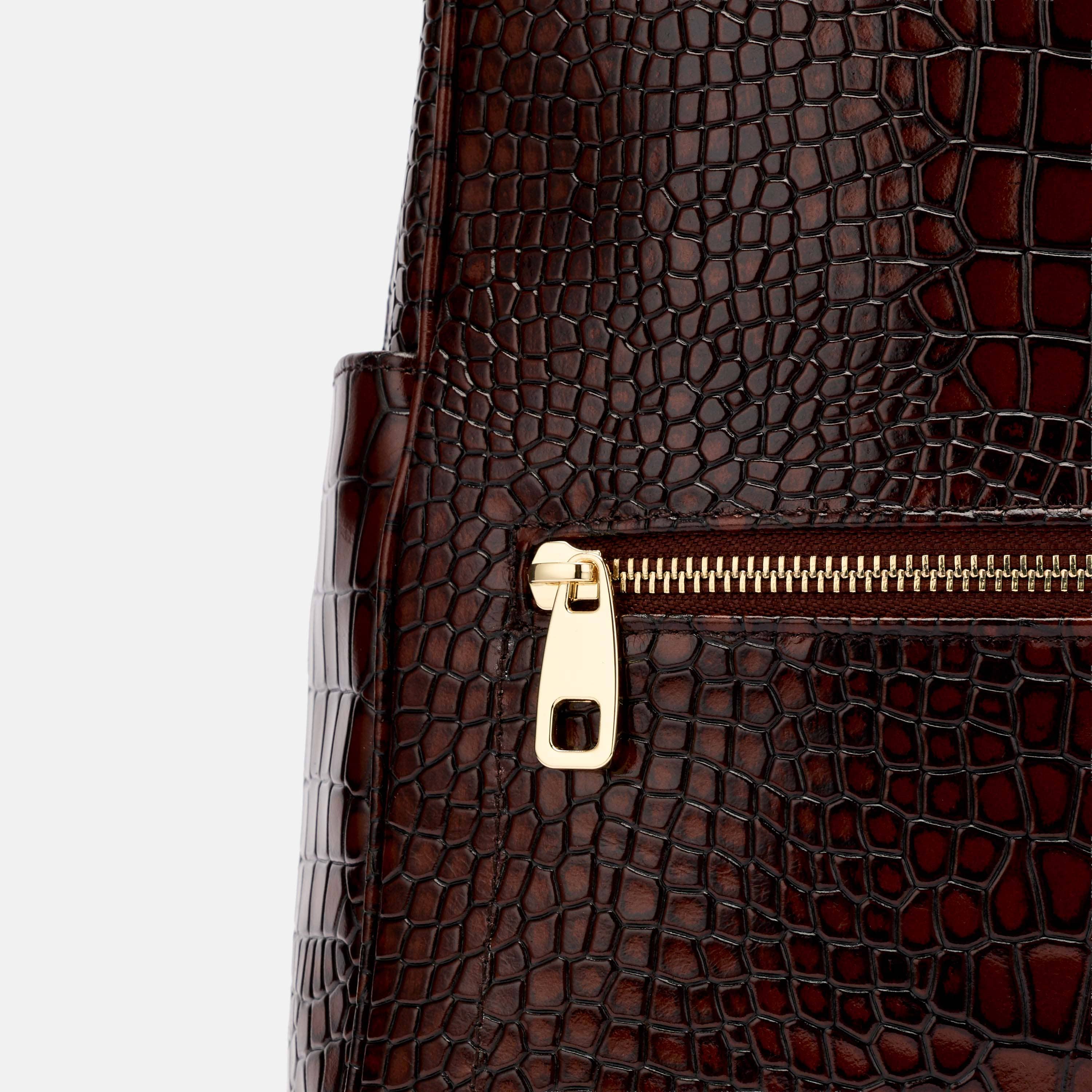 Fulton Croc-Embossed Calfskin Leather Backpack, Alternate, color, Brown Crocskin