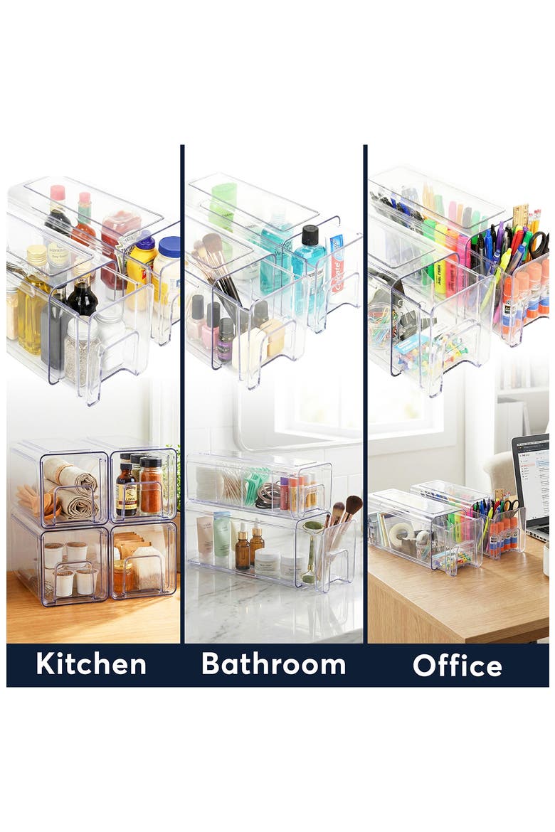 Set of 4 Small Stackable Storage Bins, Alternate, color, CLEAR