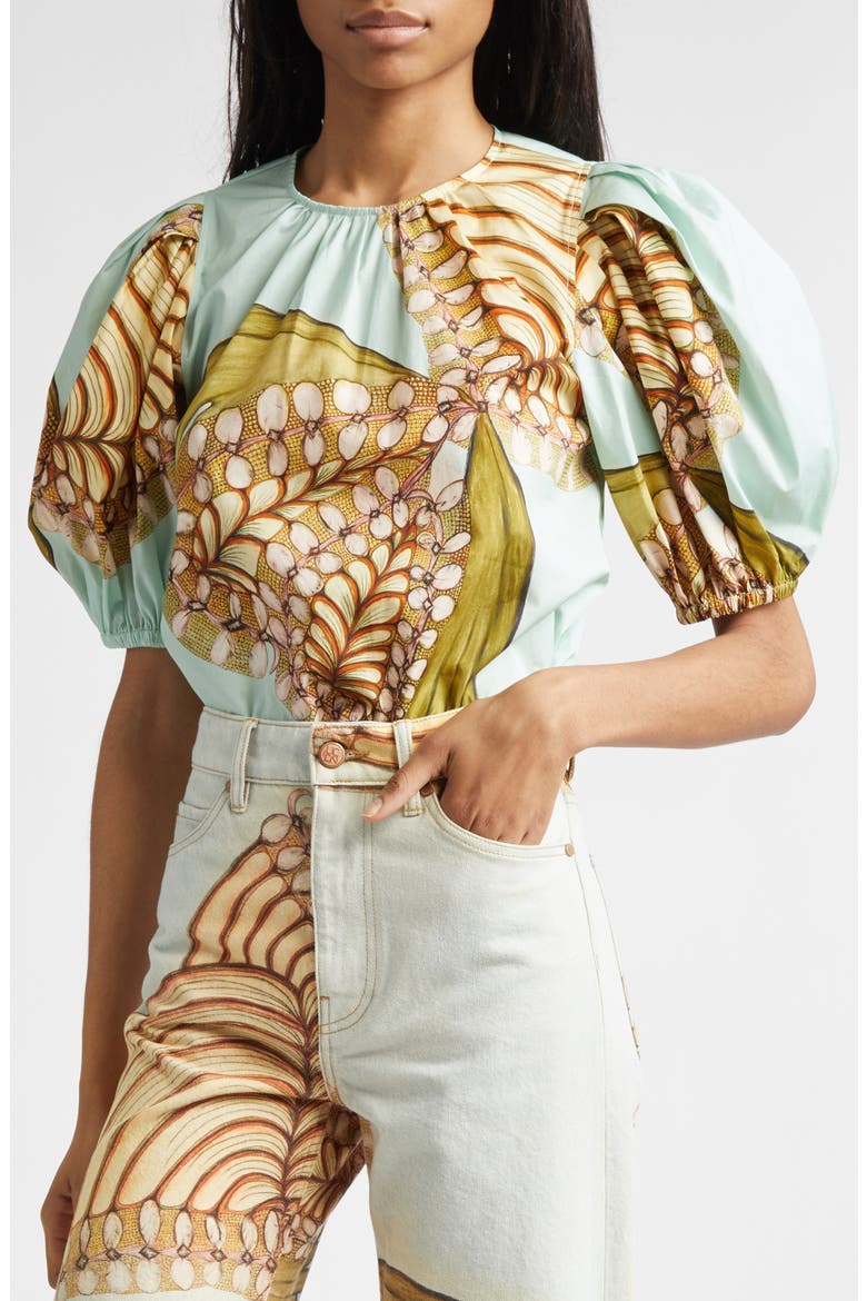 Ravena Puff Sleeve Cotton Top, Alternate, color, WATER BLOSSOMS