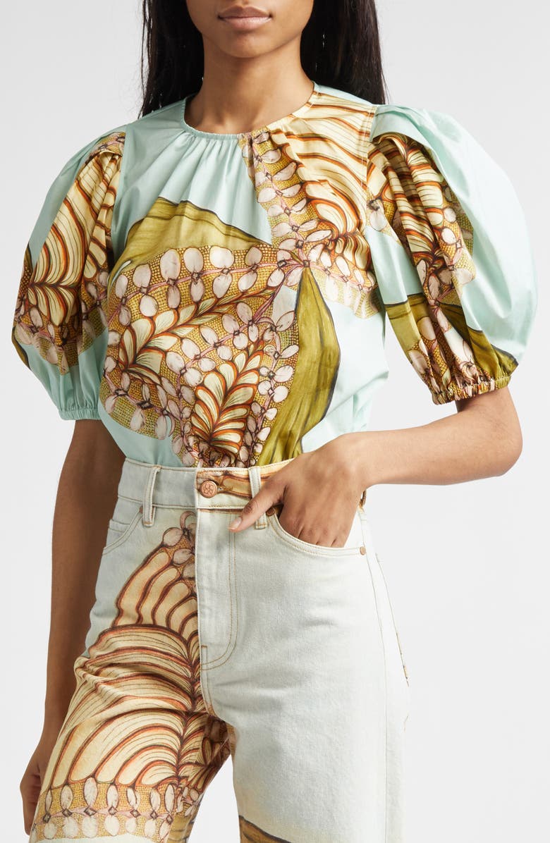 Ulla Johnson Ravena Puff Sleeve Cotton Top, Alternate, color, Water Blossoms