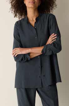 Oversize Band Collar Button-Up Shirt