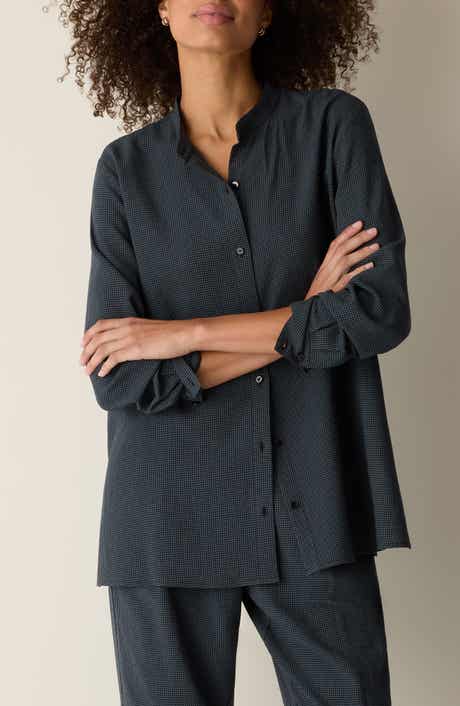 Oversize Band Collar Button-Up Shirt