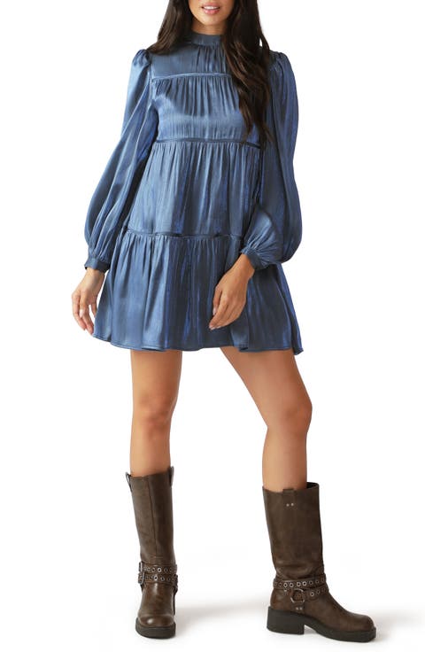 Long Sleeve Tiered Satin Minidress