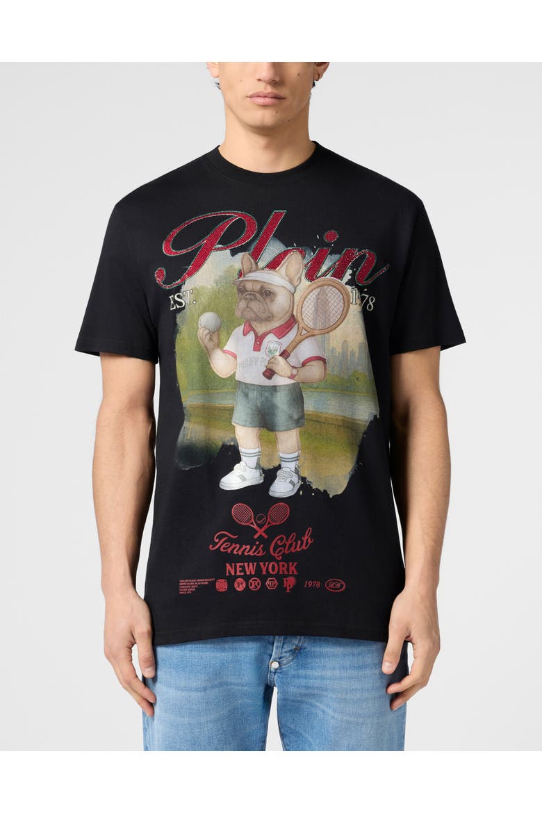 Round Neck T-Shirt Bulldog Tennis Club Men, Main, color, black