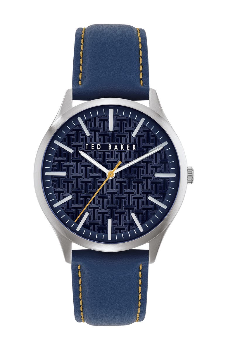 Ted Baker Men's Manhatt Leather Strap Watch, 40mm, Main, color, Blue