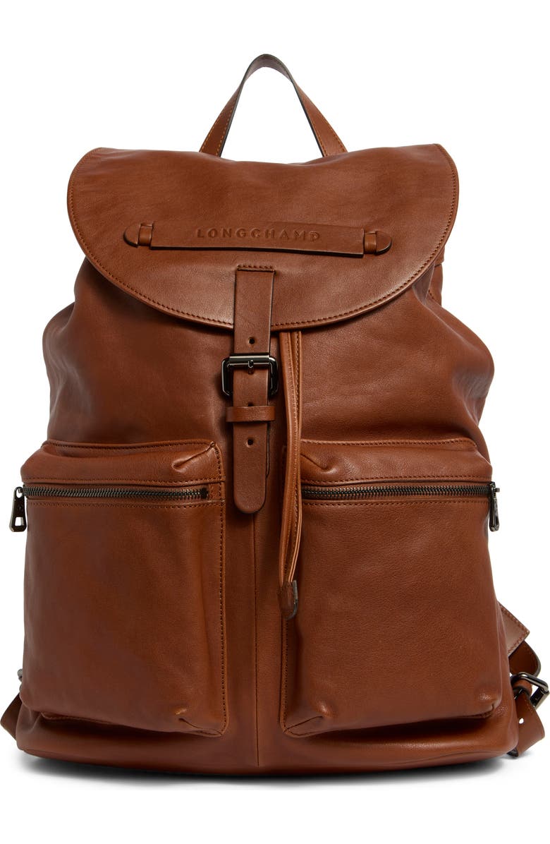 Longchamp 3D Leather Backpack, Main, color, Cognac