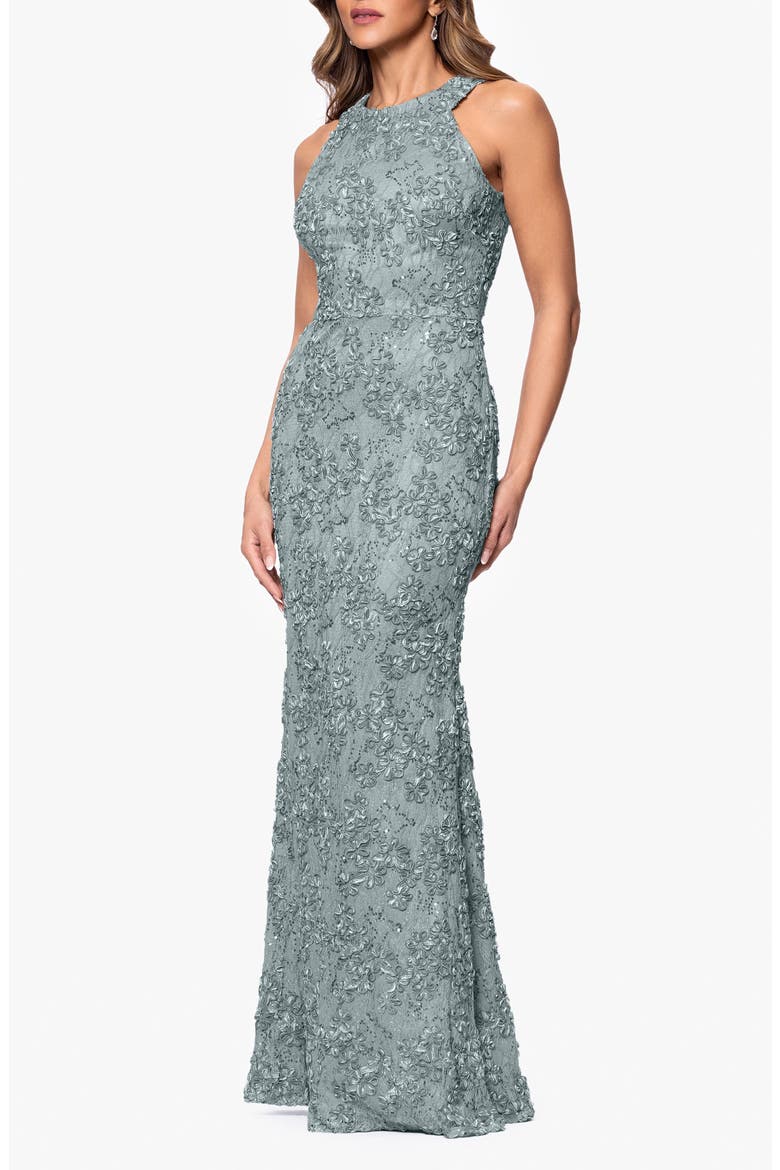 Sequin Soutache Sleeveless Sheath Gown, Alternate, color, SAGE