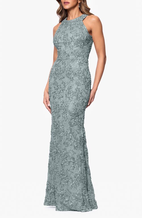 Xscape Evenings Sequin Soutache Sleeveless Sheath Gown In Sage