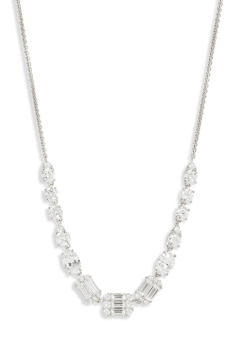 Cubic Zirconia Frontal Necklace, Main, color, RHODIUM