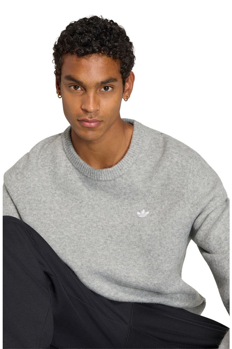 Trefoil Embroidered Crewneck Sweater, Alternate, color, MEDIUM GREY HEATHER