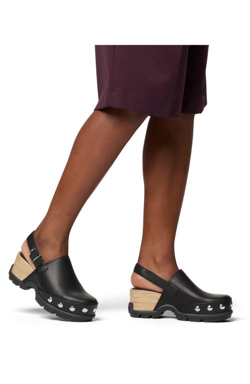 Sorel Roman Leather Slingback Platform Clogs In Black/black