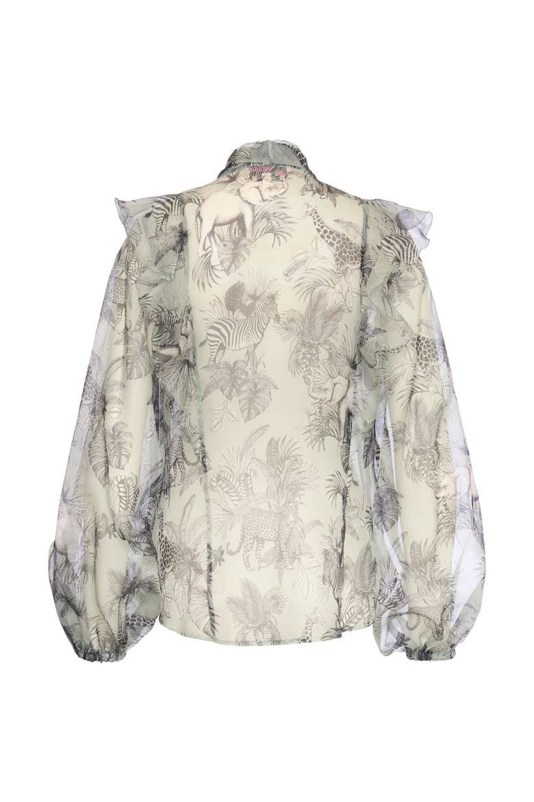 Printed Organza Blouse With Ruffles, Alternate, color, Mint