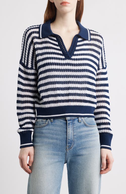 525 Kimberly Stripe Open Stitch Cotton Sweater In Dark Blue Multi